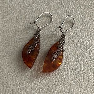 Amber and Sterling Silver Earrings